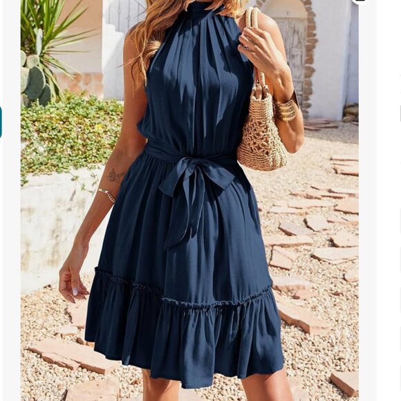 Halter Neck Sleeveless Dress - Flowy & Lightweight | Versatile and Chic - Picture 3 of 9